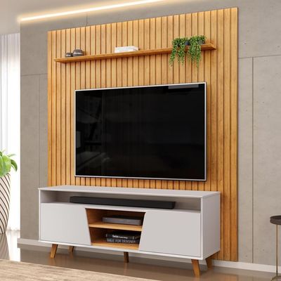 Rack Para Sala Eva Com Painel Ripado Tv 75 Pol Lexa D05 Cedro Bali - Lyam Decor