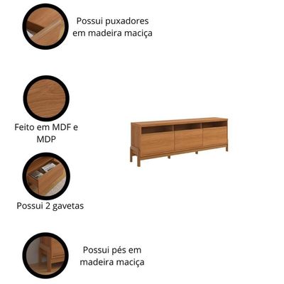 Rack Para Até 70 Polegadas 1 Porta E 2 Gavetas Elegance 1,83m Lukaliam Móveis Jequitiba Jequitiba