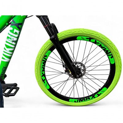 Bicicleta Aro 26 Vikingx Tuff X25 Freeride 21v Aros Vmaxx Dh Freio A Disco Pneu Flame - Verde