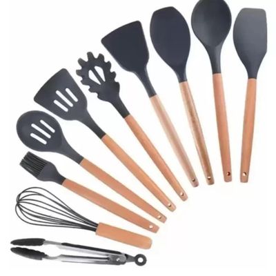 Kit 12 Utensilios De Cozinha Preto Em Silicone Antiaderente