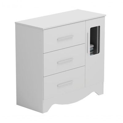 Comoda Popy Retro 1 Porta 3 Gavetas - Moveis Peroba Branco Brilho