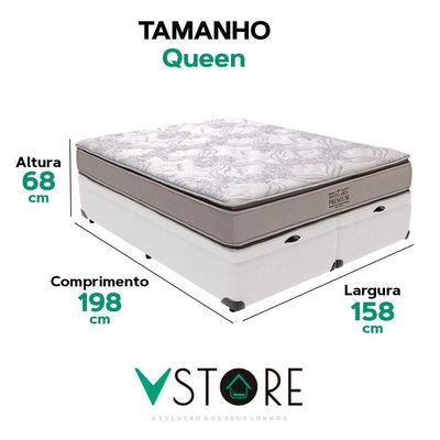 Cama Box Baú Queen Branco E Colchão Four Season Molas Vstore