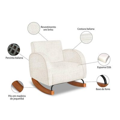 Poltrona Com Base Balanço Em Tecido Linho Cindy – Lucadi Rústico Natural