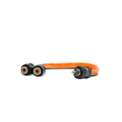 Cabo RCA Y 1 Macho 2 Fêmeas 5mm Flexível Laranja Dupla Blindagem KX3