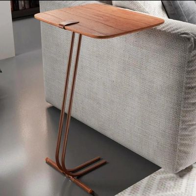 Mesa De Apoio Para Sofá Castanho Com Base Em Metal Café