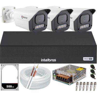 Kit 3 Câmeras 1080p Full Color C/Áudio Dvr Intelbras 4ch 500GB
