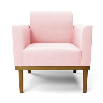 Poltrona Decorativa Isabella Pés Fixo em Madeira Castanho Suede Rosa Bebê G19 - Gran Belo