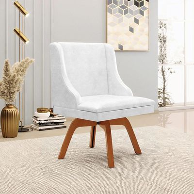 Kit 5 Cadeiras Decorativas Sala de Jantar Base Giratória de Madeira Firenze PU Branco Brilho/Natural G19 - Gran Belo