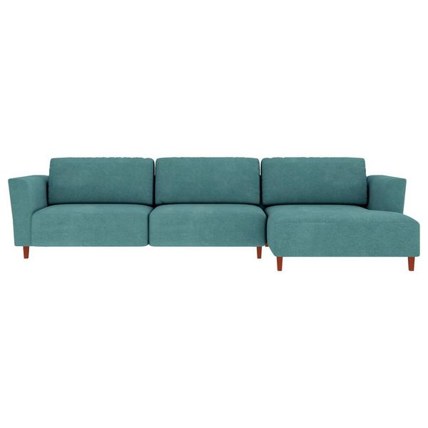 Sofá 365cm com Chaise Direita Franz Suede Turquesa - Gran Belo