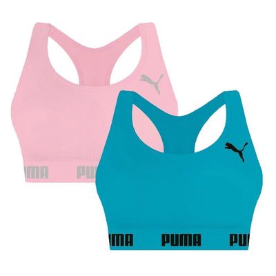 Kit 2 Tops Puma Nadador Sem Costura Feminino P / Rosa e Azul