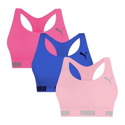 Kit 3 Tops Puma Nadador Sem Costura Feminino P / Rosa e Azul