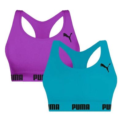 Kit 2 Tops Puma Nadador Sem Costura Feminino P / Azul e Roxo