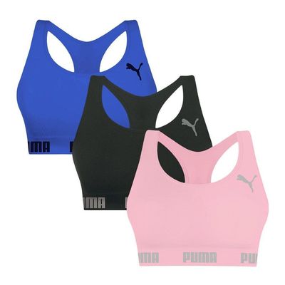 Kit 3 Tops Puma Nadador Sem Costura Feminino M / Azul e Rosa