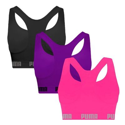 Kit 3 Tops Puma Nadador Sem Costura Feminino M / Roxo/Rosa