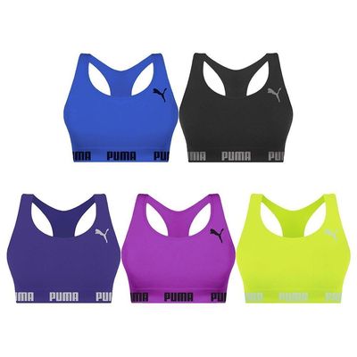 Kit 5 Tops Puma Nadador Sem Costura Feminino P / Azul e Preto
