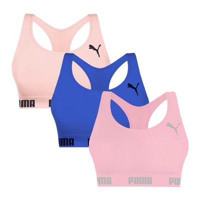 Kit 3 Tops Puma Nadador Sem Costura Feminino GG / Azul e Rosa
