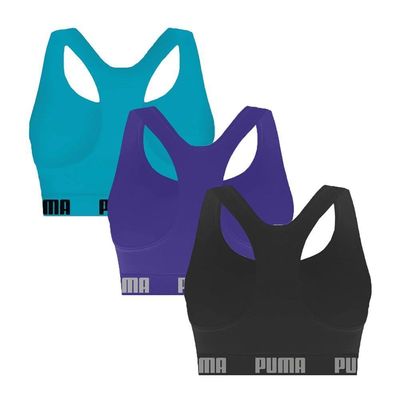 Kit 3 Tops Puma Nadador Sem Costura Feminino P / Preto e Azul
