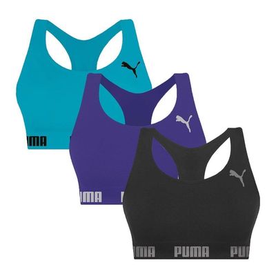 Kit 3 Tops Puma Nadador Sem Costura Feminino P / Preto e Azul