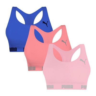Kit 3 Tops Puma Nadador Sem Costura Feminino G / Rosa e Azul