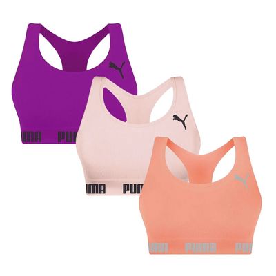 Kit 3 Tops Puma Nadador Sem Costura Feminino GG / Rosa/Roxo