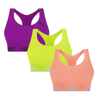 Kit 3 Tops Puma Nadador Sem Costura Feminino GG / Roxo/Verde