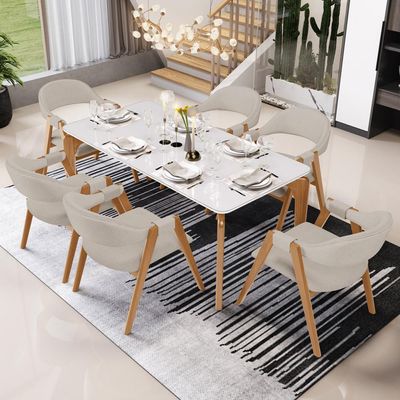 Kit 02 Cadeiras de Jantar e Estar Living Estofada Nadja L02 Linho Bege - Lyam Decor