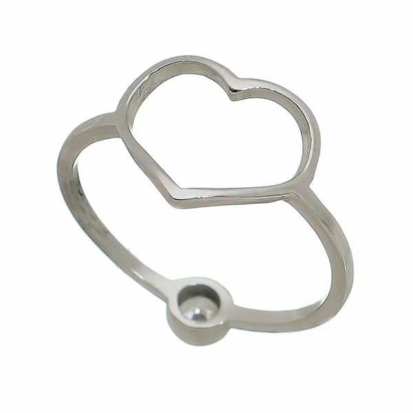 Anel Coração Dois em Um com Zirconia Branca em Prata com Ródio Coleção Pura Vida Anel Coração Dois em Um com Zirconia Branca em Prata com Ródio Coleção Pura Vida