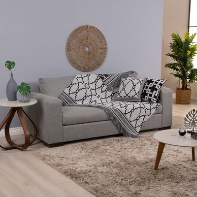 Kit Xale Para Sofá Com Franja Grécia 5 Peças 1,35m x 1,35m 60% Algodão / 40% Poliéster Tecido Jacquard - Preto