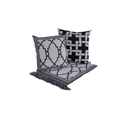 Kit Xale Para Sofá Com Franja Grécia 5 Peças 1,35m x 1,35m 60% Algodão / 40% Poliéster Tecido Jacquard - Preto