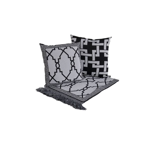 Kit Xale Para Sofá Com Franja Grécia 5 Peças 1,35m x 1,35m 60% Algodão / 40% Poliéster Tecido Jacquard - Preto