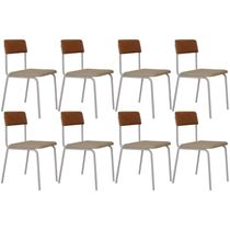 Kit 08 Cadeiras Estofada Para Sala de Jantar Sense Branco C01 Linho Areia Courino Caramelo - Lyam Decor