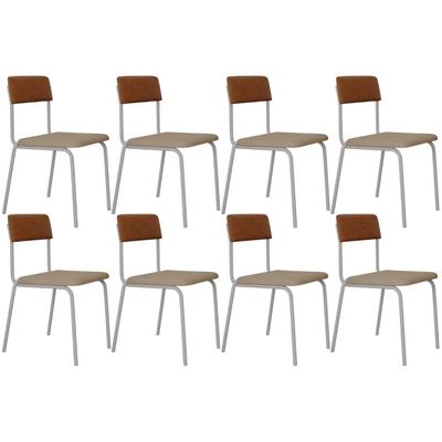 Kit 08 Cadeiras Estofada Para Sala de Jantar Sense Branco C01 Linho Areia Courino Caramelo - Lyam Decor