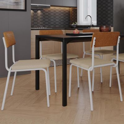Kit 08 Cadeiras Estofada Para Sala de Jantar Sense Branco C01 Linho Areia Courino Caramelo - Lyam Decor