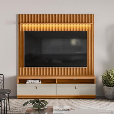 Rack Para Sala de Estar com Painel Ripado Para TV 75 Pol Orizon L05 Nature Off White - Lyam Decor