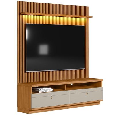 Rack Para Sala de Estar com Painel Ripado Para TV 75 Pol Orizon L05 Nature Off White - Lyam Decor