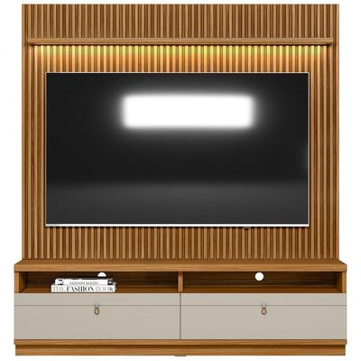 Rack Para Sala de Estar com Painel Ripado Para TV 75 Pol Orizon L05 Nature Off White - Lyam Decor