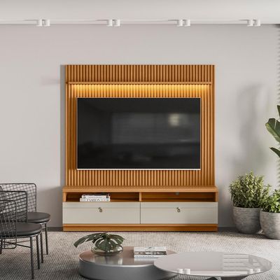Rack Para Sala de Estar com Painel Ripado Para TV 75 Pol Orizon L05 Nature Off White - Lyam Decor