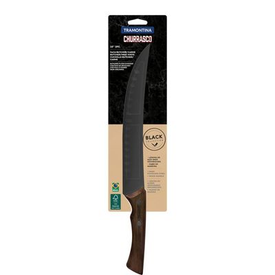 Faca para Carne Tramontina Churrasco Black com Lamina em Aço Inox Escurecido e Cabo de Madeira 10 polegada