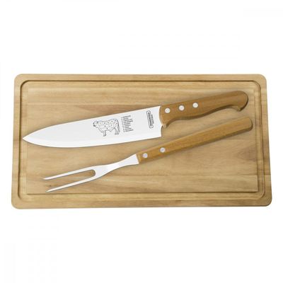 Kit para Churrasco Tramontina com Laminas em Aço Inox e Cabos de Madeira Natural 3 Peças