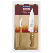 Kit para Churrasco Tramontina com Laminas em Aço Inox e Cabos de Madeira Natural 3 Peças