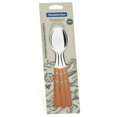 Conjunto de Colheres de Mesa Tramontina Dynamic com Laminas em Aço Inox e Cabos de Madeira Natural 3 Peças