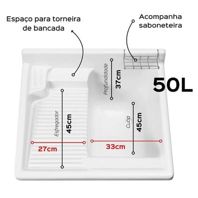 Gabinete Tanque para Lavanderia Preto 50L Lavar Roupas Área de Serviço Esfregadora Organizador