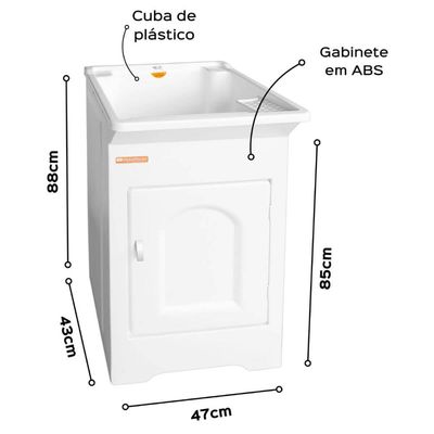 Tanque para Lavanderia Lavar Roupas Calçados Pequeno 22L Branco Com Gabinete Stilofibra Tanquinho