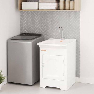 Tanque para Lavanderia Lavar Roupas Calçados Pequeno 22L Branco Com Gabinete Stilofibra Tanquinho