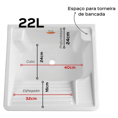 Tanque para Lavanderia Lavar Roupas Calçados Pequeno 22L Branco Com Gabinete Stilofibra Tanquinho