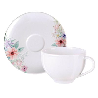 Xícara e Pires Chá Café Tramontina Floratta 250ml Porcelana