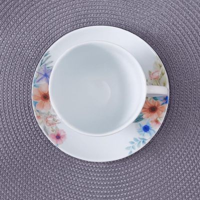 Xícara e Pires Chá Café Tramontina Floratta 250ml Porcelana