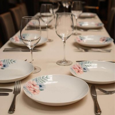 Jogo 12 Pratos Fundos de Porcelana 22cm Tramontina Floratta Floral Restaurante Servir Sopas Caldos
