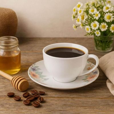Jogo 12 Xícaras com Pires Café Chá em Porcelana Tramontina Floratta 250ml Servir Padaria Cafeteria
