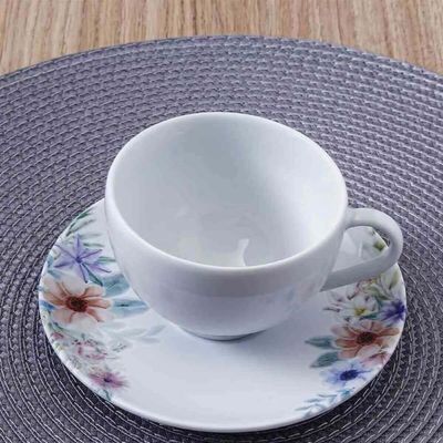 Jogo 12 Xícaras com Pires Café Chá em Porcelana Tramontina Floratta 250ml Servir Padaria Cafeteria